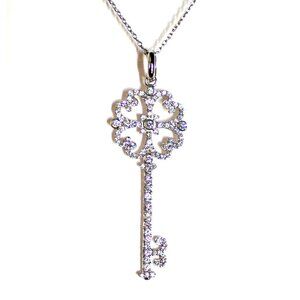 Girls Womens  Cz Cubic Zirconia Key Hearts Love Pendant Necklace